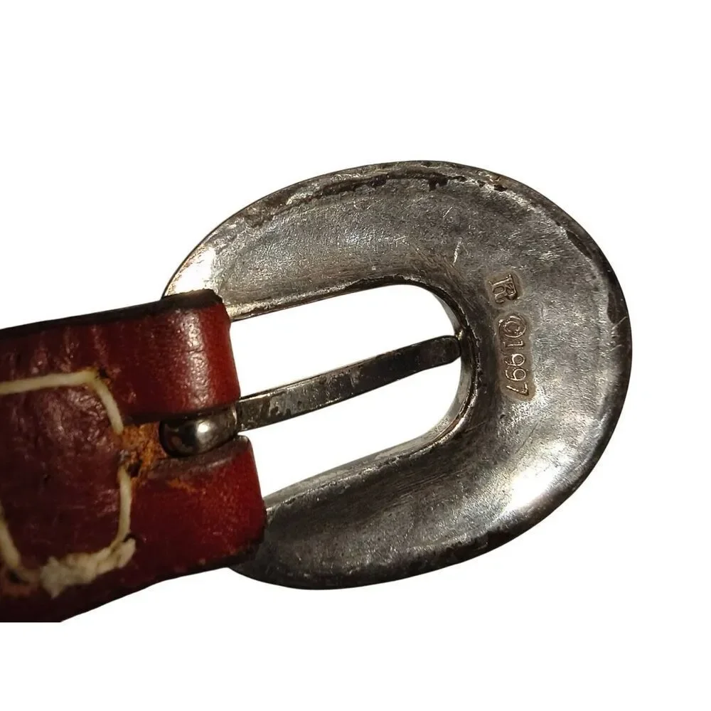 Polo Ralph Lauren genuine leather belt James Reid Ltd silver tone buckle 1997 st